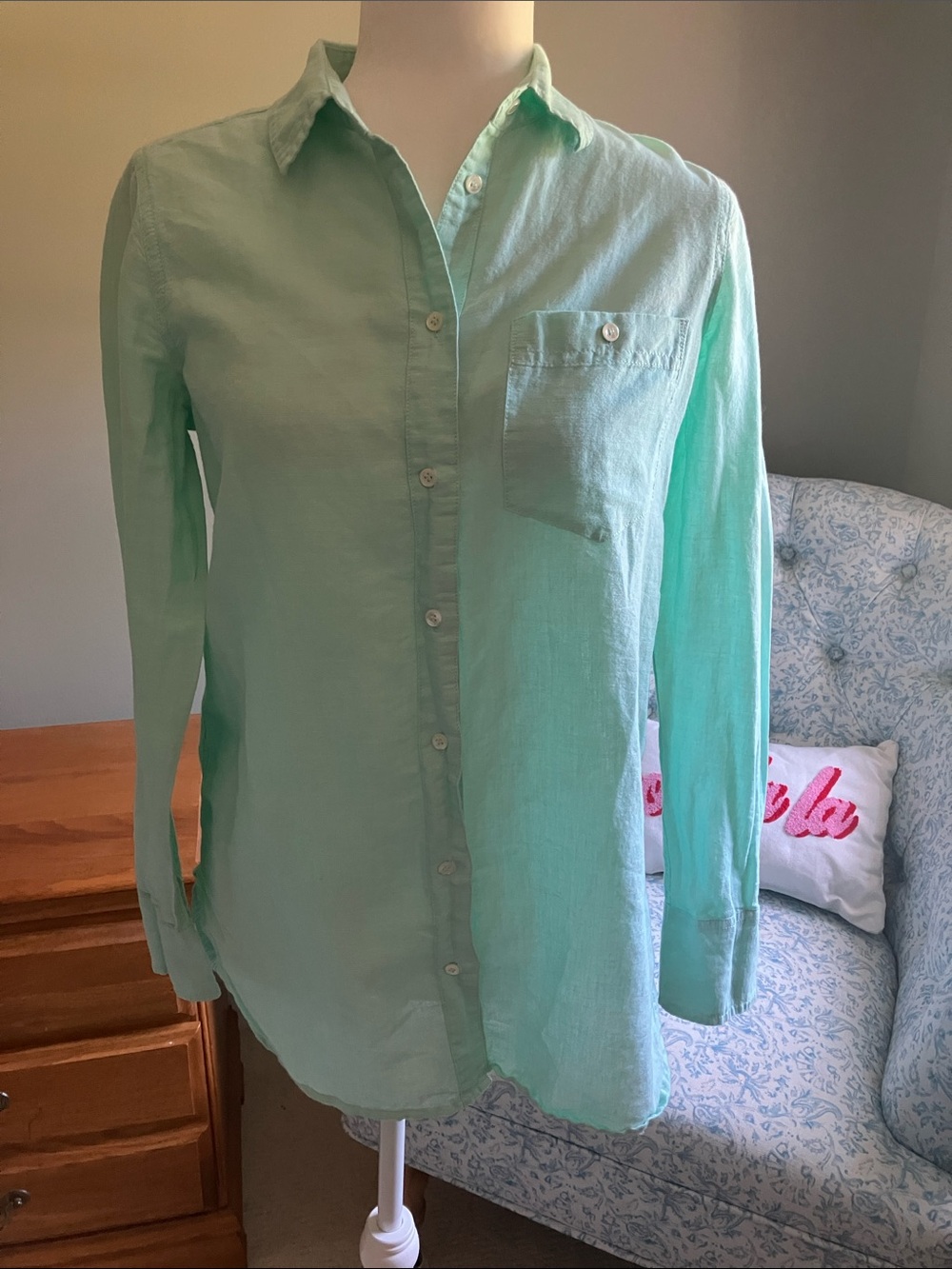 J. Crew Aqua Linen Long sleeve Collared Button Down Classic Shirt